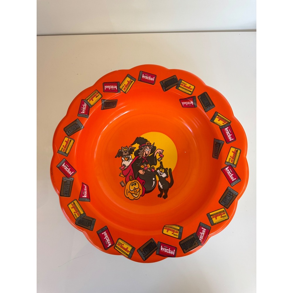 Vintage Halloween Candy Bowl Hershey Witch Scalloped Orange Plastic B&D Bowl